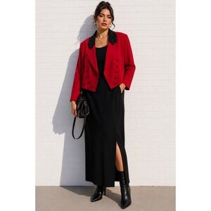 Vintage Dawn Joy II Red Black Rayon Dress Jacket Set Studded Evening 22W‎